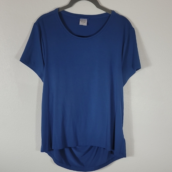 Athleta Air Out Cinch Tee Shirt Size L Blue Short Sleeve Fitted Open Back Stretc - Picture 2 of 13